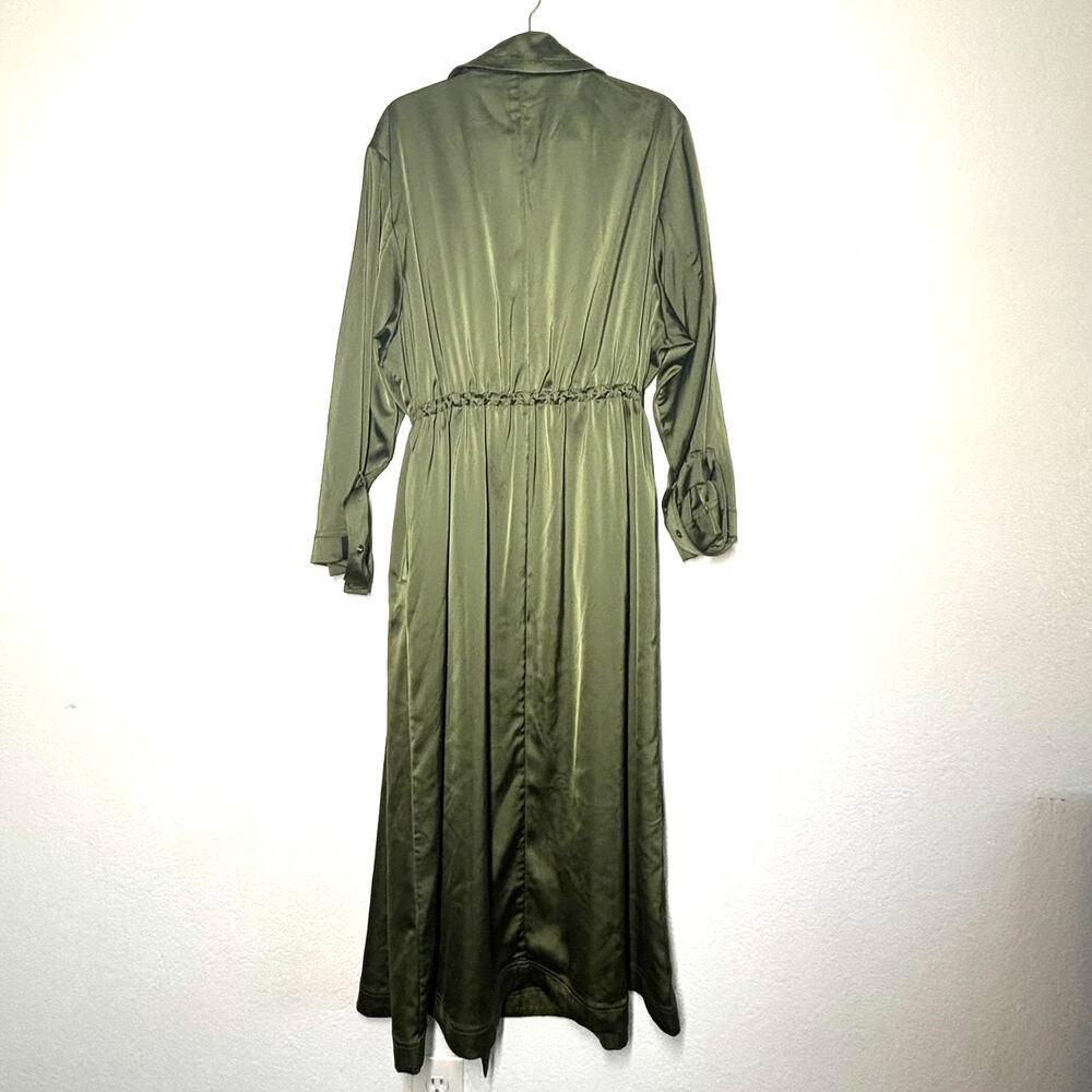 adidas Ivy Park Halls of Ivy L Long Satin Jacket Olive Duster Dress Trench - Picture 8 of 8